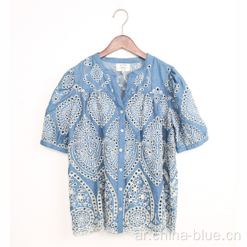 Ladies Broidery Shortsleeve Blouse